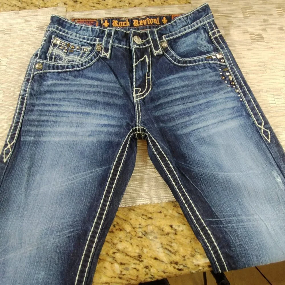 Rock Revival Jax Studded Boot Jeans Size 30 - Picture 3 of 16